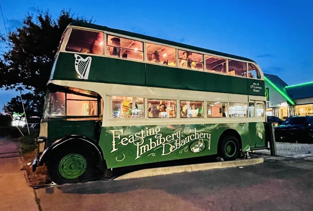 McGuires Irish Pub Green Double Decker Bus